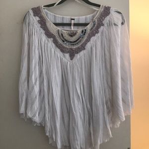 Free People Flowy White Beaded Blouse Small